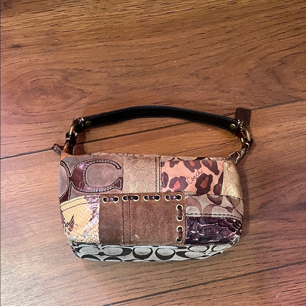 Coach Patchwork Clutch in Brown and Tan